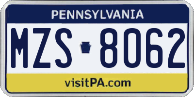 PA license plate MZS8062
