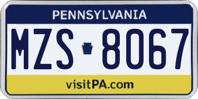 PA license plate MZS8067