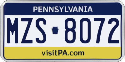 PA license plate MZS8072