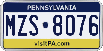 PA license plate MZS8076