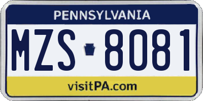 PA license plate MZS8081