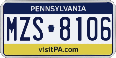 PA license plate MZS8106