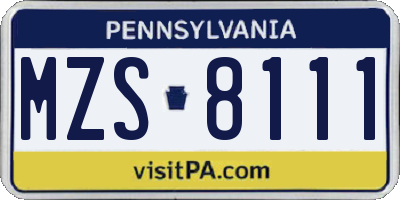 PA license plate MZS8111