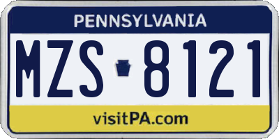 PA license plate MZS8121
