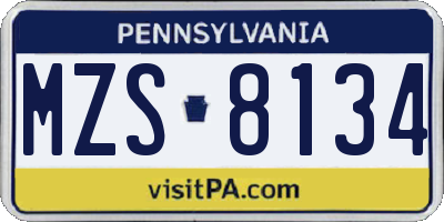 PA license plate MZS8134