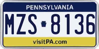 PA license plate MZS8136