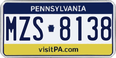 PA license plate MZS8138