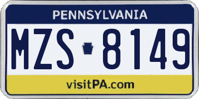PA license plate MZS8149