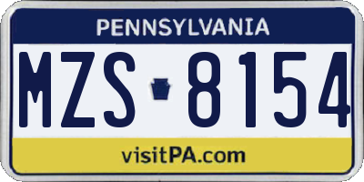 PA license plate MZS8154