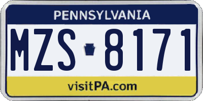 PA license plate MZS8171