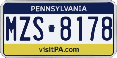 PA license plate MZS8178