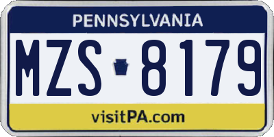 PA license plate MZS8179