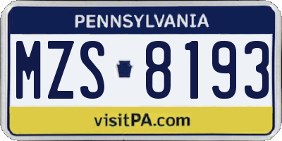 PA license plate MZS8193