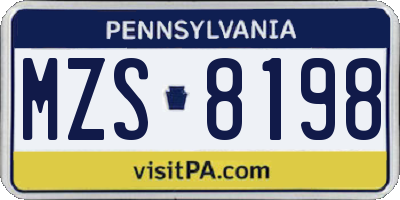 PA license plate MZS8198