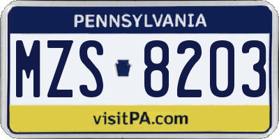 PA license plate MZS8203