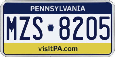 PA license plate MZS8205