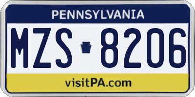 PA license plate MZS8206