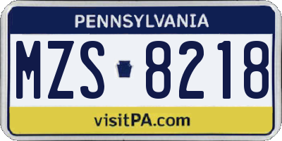 PA license plate MZS8218