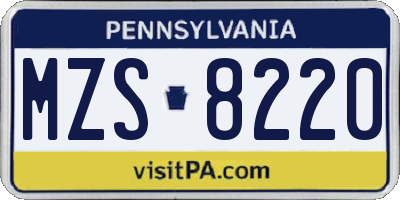 PA license plate MZS8220