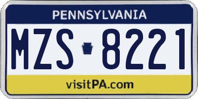 PA license plate MZS8221
