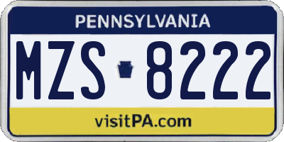 PA license plate MZS8222