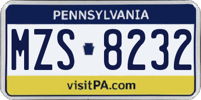 PA license plate MZS8232