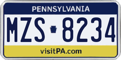 PA license plate MZS8234