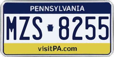 PA license plate MZS8255