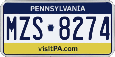 PA license plate MZS8274