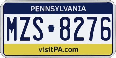 PA license plate MZS8276