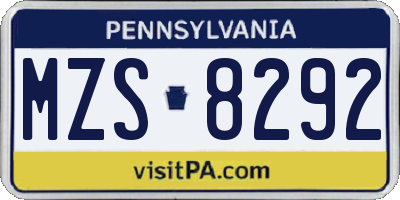 PA license plate MZS8292