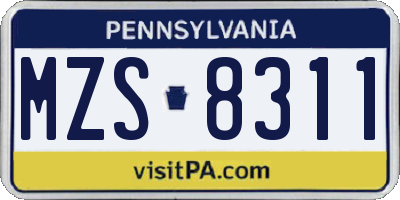 PA license plate MZS8311