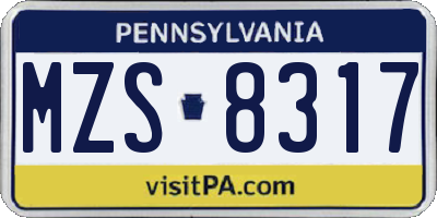 PA license plate MZS8317