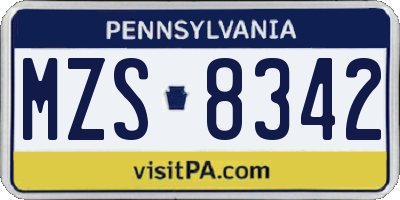 PA license plate MZS8342