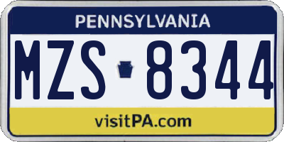 PA license plate MZS8344