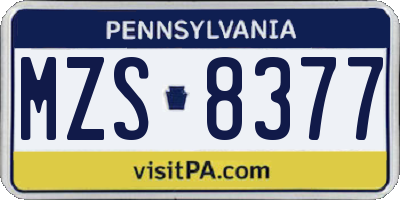 PA license plate MZS8377