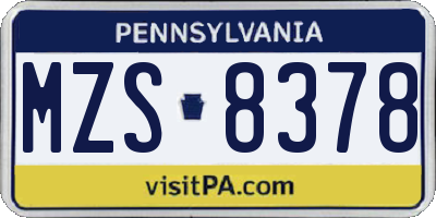 PA license plate MZS8378