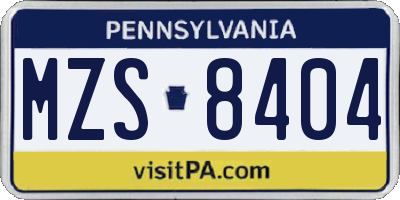 PA license plate MZS8404