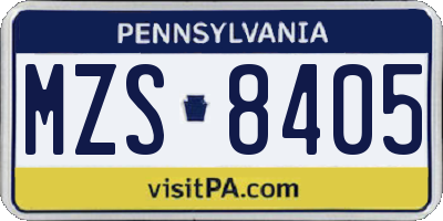 PA license plate MZS8405
