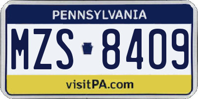 PA license plate MZS8409