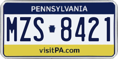 PA license plate MZS8421