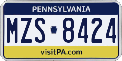 PA license plate MZS8424