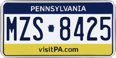 PA license plate MZS8425