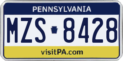 PA license plate MZS8428
