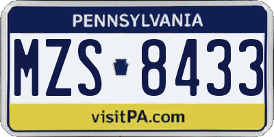 PA license plate MZS8433