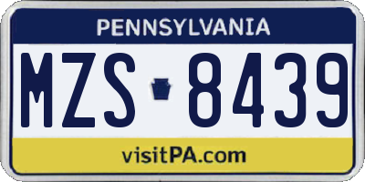 PA license plate MZS8439