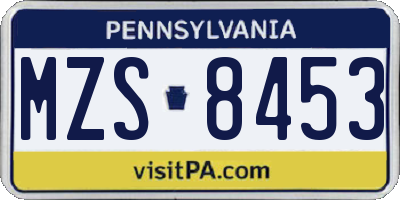 PA license plate MZS8453