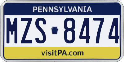 PA license plate MZS8474