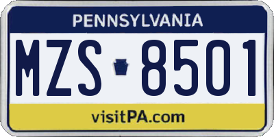PA license plate MZS8501