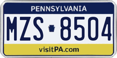 PA license plate MZS8504
